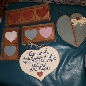 Heart Wall Hanging 10 pc set of Decor in Wood & Hangers.